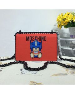 Moschino Transformer Bear Women Small Leather Shoulder Bag Red