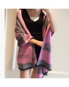 Moschino Teddy Bears Women Long Wool Scarf Pink/Grey