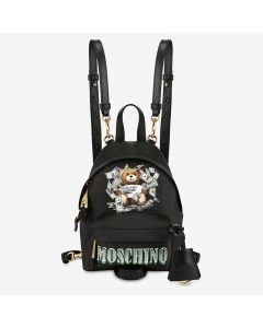 Moschino Dollar Teddy Bear Women Mini Leather Backpack Black