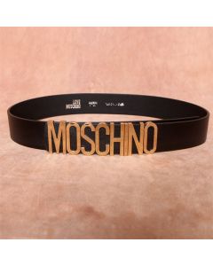 Moschino Logo Buckle Women Large Cow Leather Belt Black