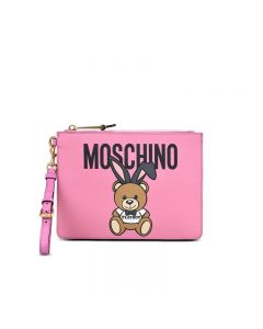 Moschino Playboy Bear Women Leather Clutch Pink