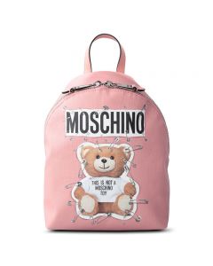 Moschino Safety Pin Teddy Women Medium Leather Backpack Pink