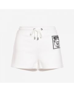 Moschino Label Teddy Bear Women Cotton Fleece Shorts White