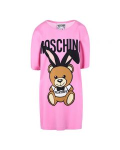Moschino Playboy Bear Women Short Sleeves Short Dress Pink