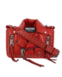 Moschino Eyelet Biker Jacket Women Leather Shoulder Bag Red