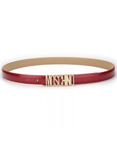 Moschino Logo Buckle Women Small Patent Leather Belt Red