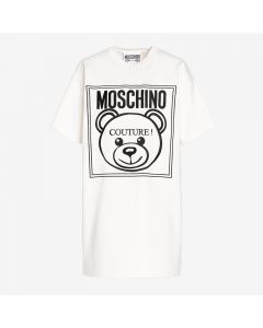 Moschino Label Teddy Bear Women Short Sleeves Short Dress White