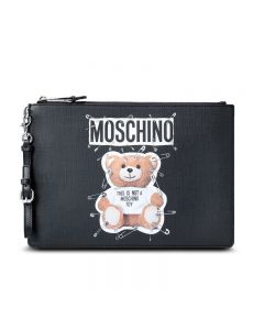 Moschino Safety Pin Teddy Women Leather Clutch Black
