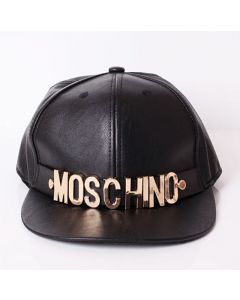 Moschino Logo Women Leather Baseball Cap Black