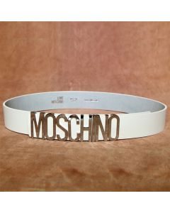 Moschino Logo Buckle Women Large Cow Leather Belt White
