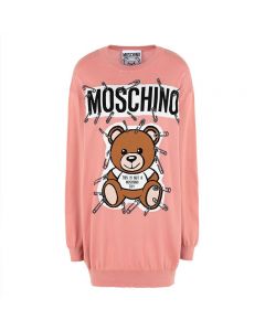 Moschino Safety Pin Teddy Women Long Sleeves Minidress Pink