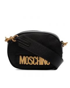 Moschino Lettering Logo Women Small Leather Shoulder Bag Black