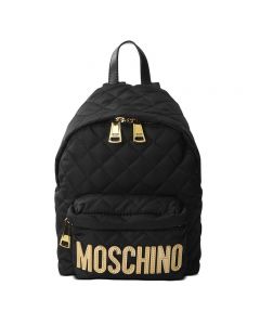 Moschino Logo Women Quilted Techno Fabric Backpack Black/Gold