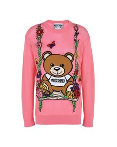 Moschino Botanical Bear Women Long Sleeves Sweater Pink