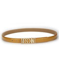 Moschino Logo Buckle Women Small Patent Leather Belt Brown