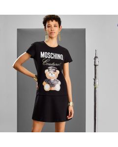 Moschino Loves Printemps Bear Women Short Sleeves Short Dress Black