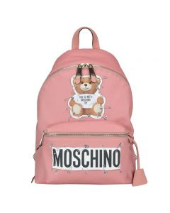 Moschino Safety Pin Teddy Women Large Leather Backpack Pink