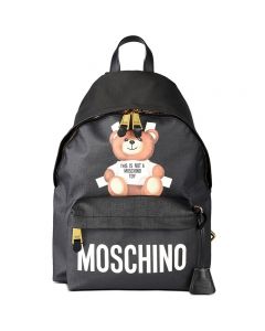 Moschino Cross Bear Women Leather Backpack Black