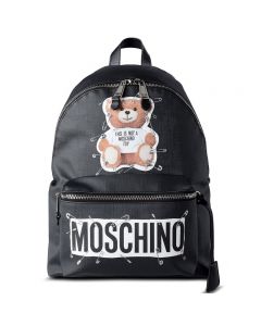 Moschino Safety Pin Teddy Women Large Leather Backpack Black