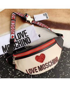 Love Moschino Sequin Heart Women Faux Leather Waist Bag White