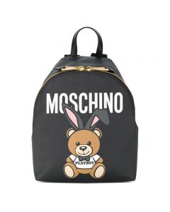 Moschino Playboy Bear Women Medium Leather Backpack Black