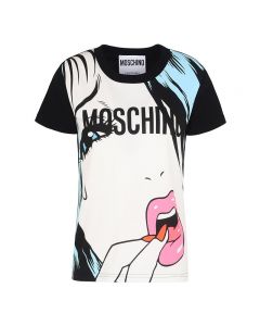 Moschino Crying Eyes Women Short Sleeves Slim T-Shirt Black