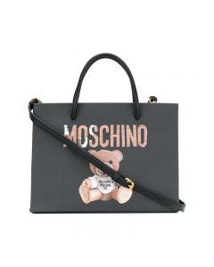 Moschino Paper Bear Women Leather Tote Black