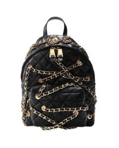Moschino Chain Embellished Women Small Quilted Leather Backpack Black