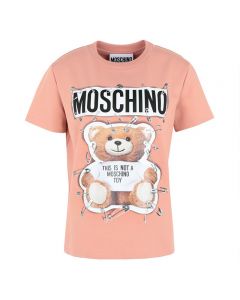 Moschino Safety Pin Teddy Women Short Sleeves Slim T-Shirt Pink