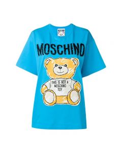 Moschino Brushstroke Teddy Bear Women Short Sleeves T-Shirt Blue