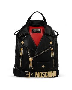 Moschino Biker Jacket Women Large Leather Backpack Black