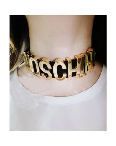 Moschino Logo Letters Women Leather Necklace Black