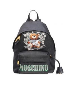 Moschino Dollar Teddy Bear Women Leather Backpack Black