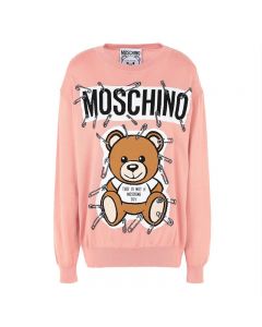 Moschino Safety Pin Teddy Women Long Sleeves Sweater Pink