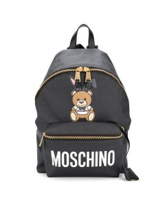 Moschino Playboy Bear Women Large Leather Backpack Black