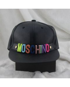 Moschino Rainbow Logo Women Leather Baseball Cap Black