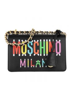 Moschino Milano Question Women Small Leather Shoulder Bag Black