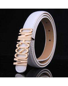 Moschino Logo Buckle Women Patent Leather Belt White