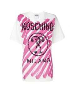Moschino Brushstroke Question Women Short Sleeves T-Shirt White/Rose