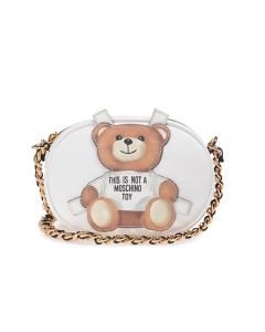 Moschino Cross Bear Women Small Leather Shoulder Bag White
