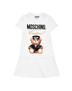 Moschino Loves Printemps Bear Women Short Sleeves Short Dress White