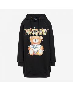 Moschino Christmas Teddy Women Long Sleeves Fleece Dress Black