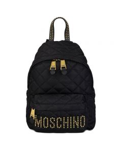 Moschino Studded Logo Women Quilted Techno Fabric Backpack Black