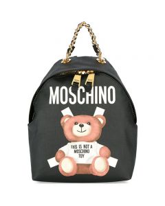 Moschino Cross Bear Women Medium Leather Backpack Black
