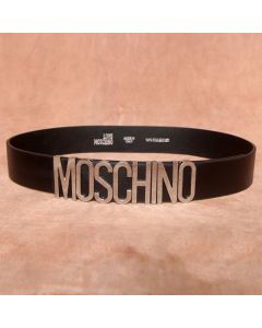 Moschino Logo Buckle Women Large Cow Leather Belt Black